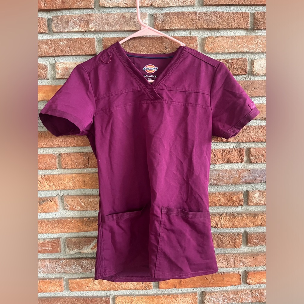 Dickies Maroon V-Neck Scrub Top
